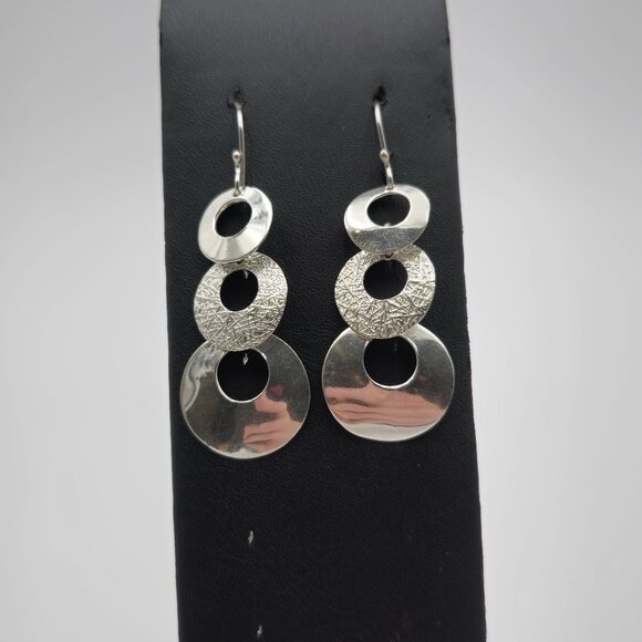 Jewelry - 950 Silver Bright Tiered Circles Dangle Earrings A3493